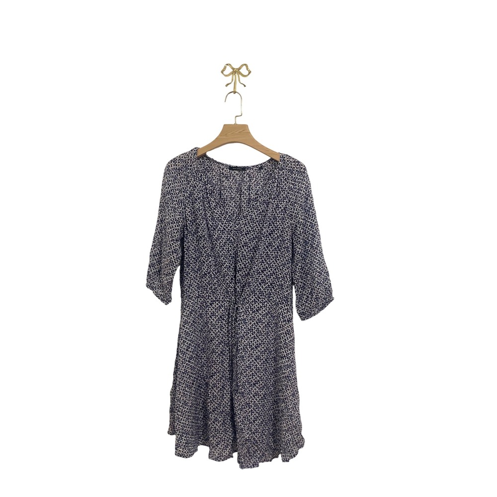 Marc O'Polo Navy Blue Geometric Print V-Neck Dress 3/4 Sleeve Size‎ 42
